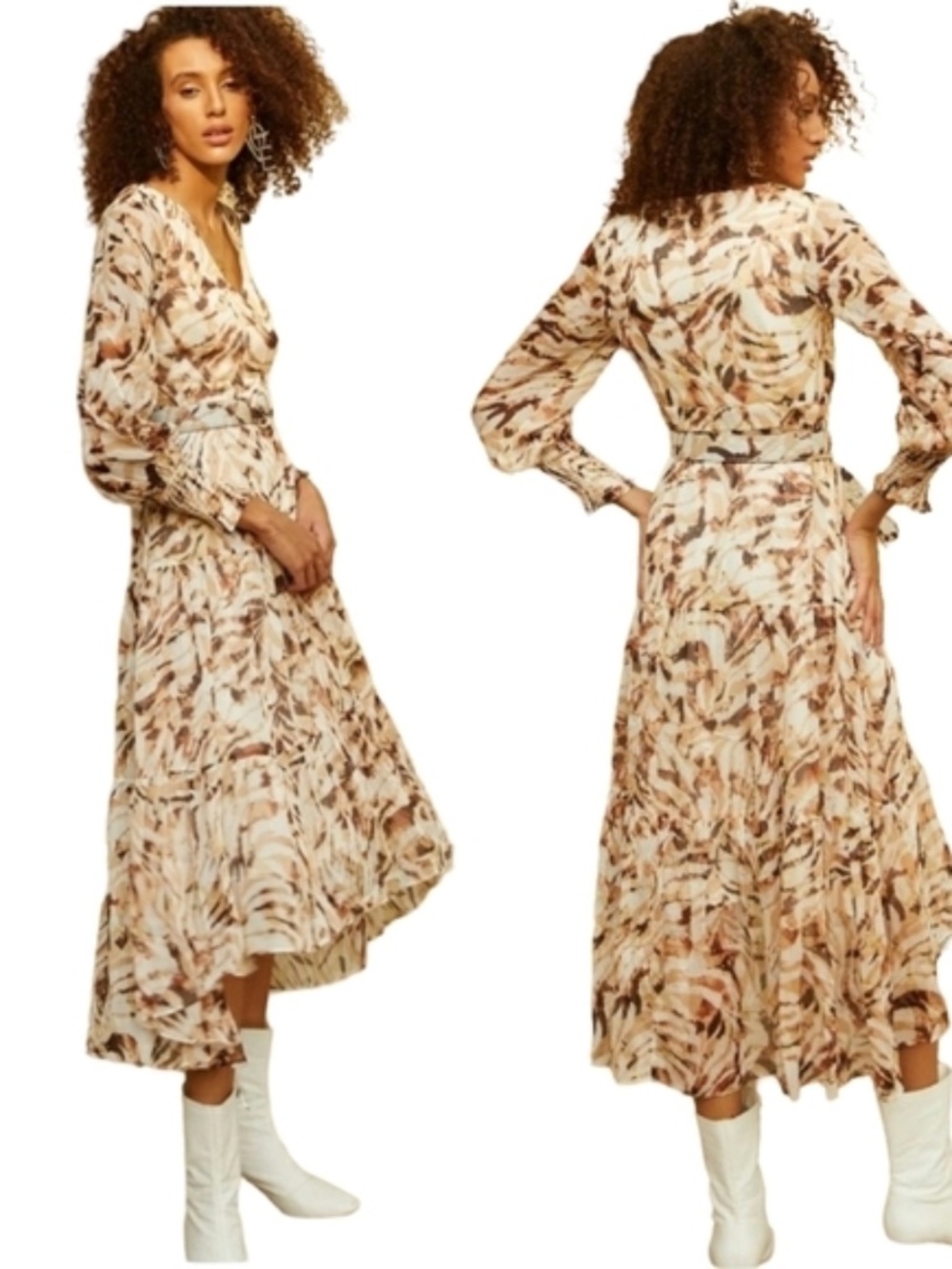 NWT Feminine Bohemian/Coasal Lined Flowy Belted Maxi dress